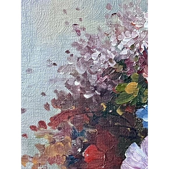 Vintage Framed Canvas Still Life of Flowers Signed Röth? Acrylic Textured Floral - Picture 16 of 16